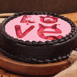 Side View of Dark Chocolate Poster Cake For Valentine's Day