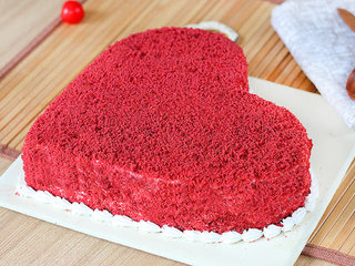 Side View of Heart Shaped Red Velvet Cake