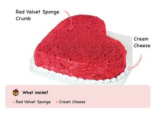 Side View of Heart Shaped Red Velvet Cake with ingredients