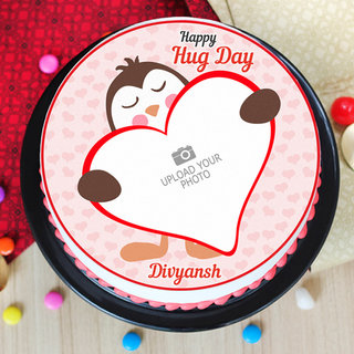 Top View of hug day special photo cake