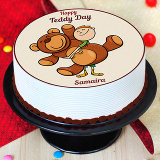 Side View of Teddy Day Poster Cake For Your Valentine