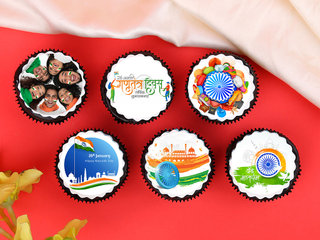 A Delicious Set Of 6 Chocolate Cupcakes With Republic Day Inspired Designs On The Top