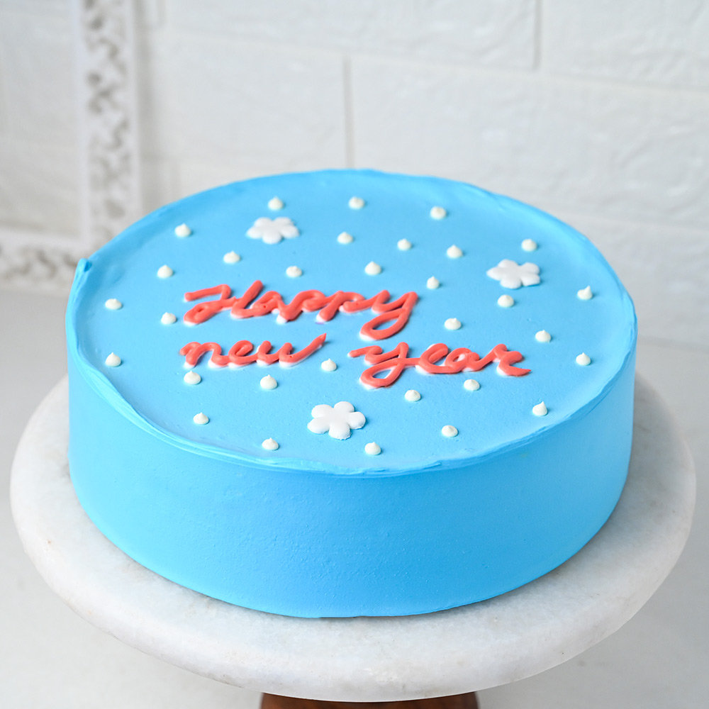 Buy Round Chocolate New Year Cake-Aqua Blue Colour New Year Cake
