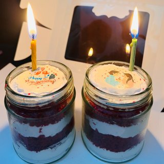 Anniversary Photo Red Velvet Jar Cake