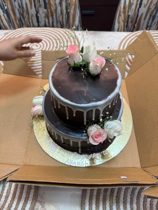 Two Tier Black Floral Cream Cake
