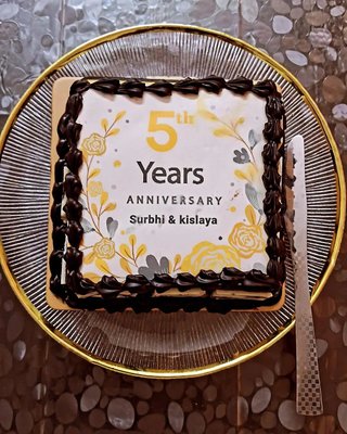 Square Shaped 5th Anniversary Cake