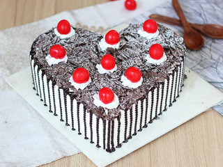 Heart Shaped Black Forest Cake with Cherry Toppings