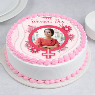 Happy Women's Day Round Photo Cake