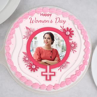 Top View Happy Women's Day Round Photo Cake