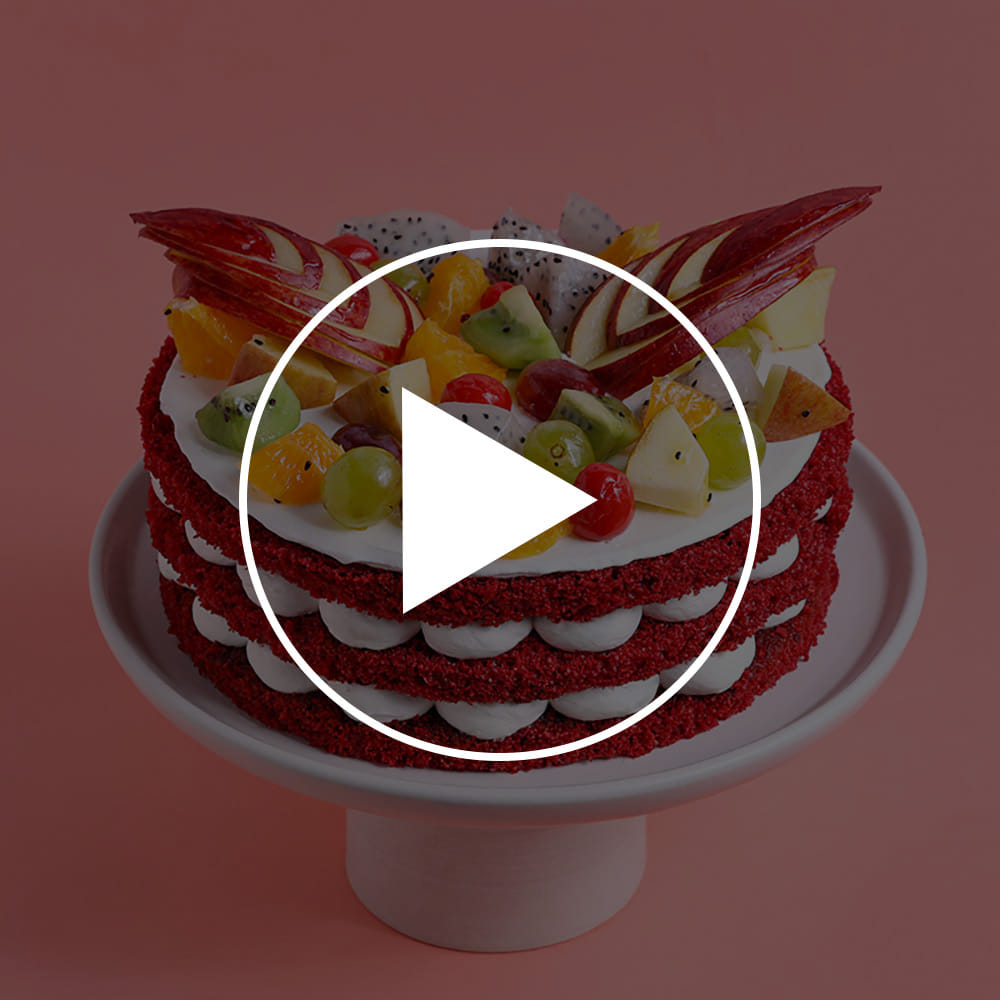 Fresh Fruits Topped Red Velvet Cake