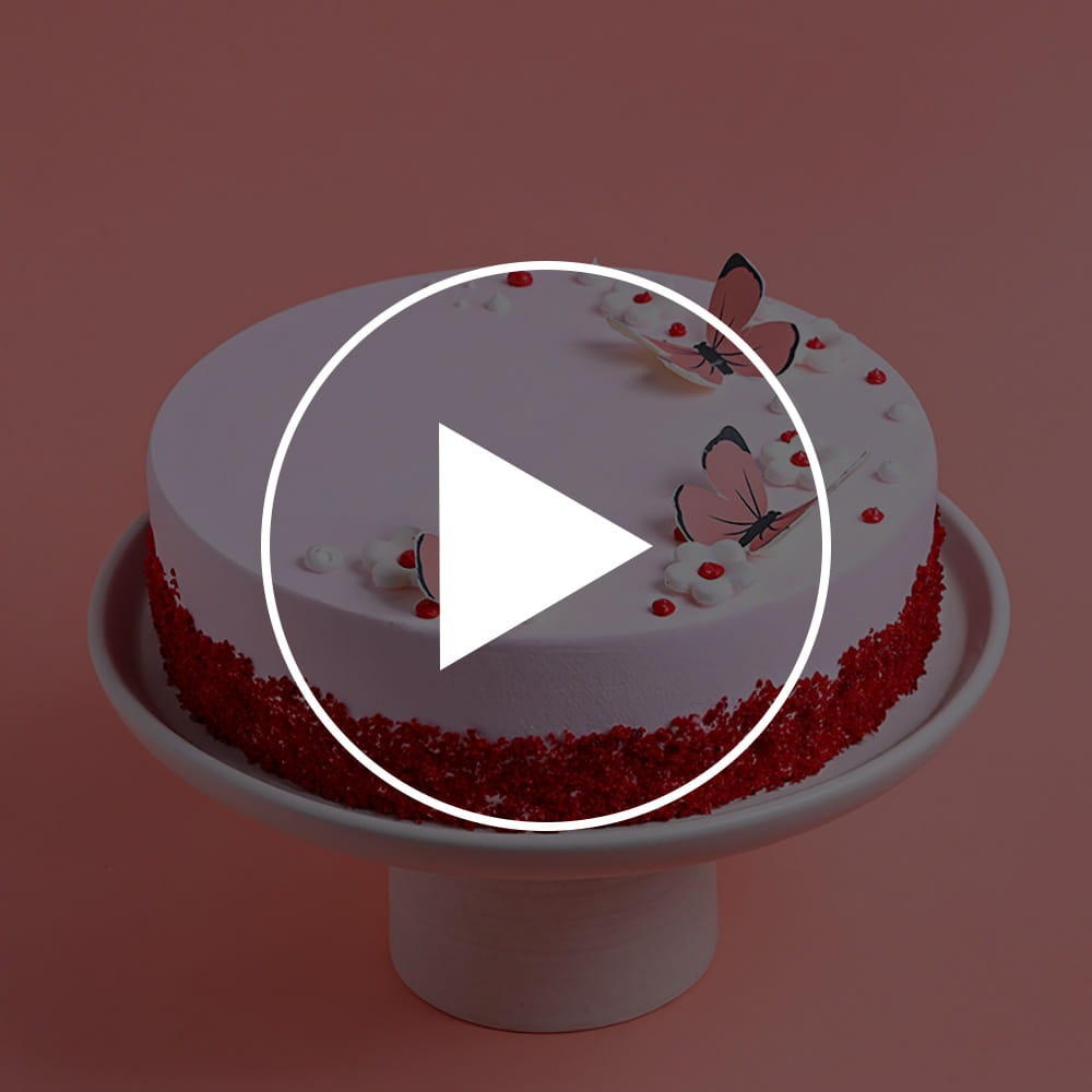 Pink Butterfly N Flowers Red Velvet Cake