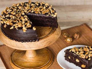 Sliced View of Chocolate Nut Cake