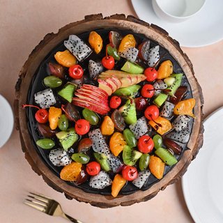 Top View of Chocolate Truffle Fruit Cake