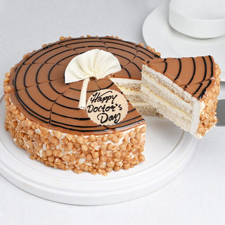 Sliced Side View of Butterscotch Cake For Doctors Day