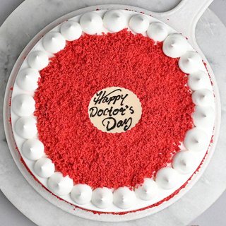 Top View of Happy Doctor Day Red Velvet Cake 