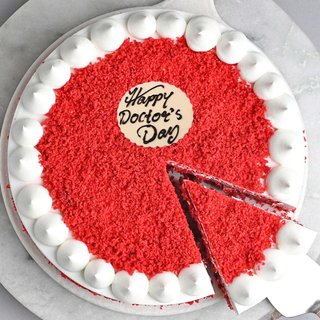 Sliced View of Happy Doctor Day Red Velvet Cake 