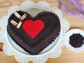 Top View of Double Heart Choco Truffle Cake