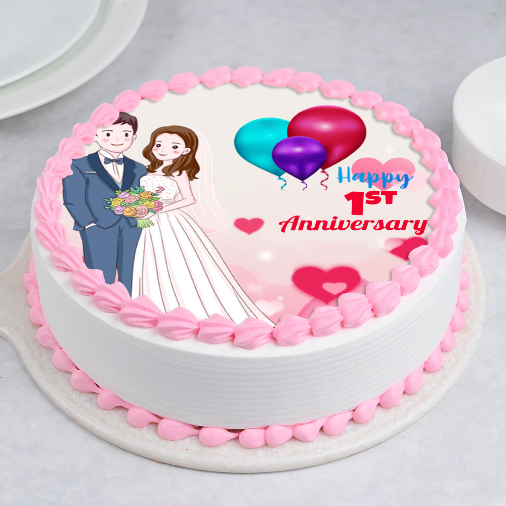 Buy Round Shape Photo Cake For First Wedding Anniversary-First ...