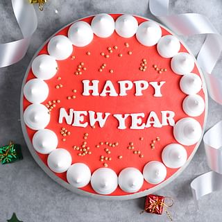 Top View Happy New Year Round Chocolate Cake