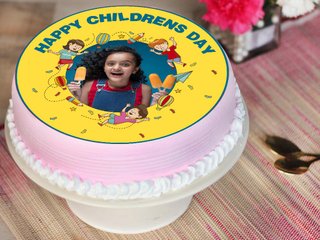 Happy Yellow Childrens Day Photo Cake
