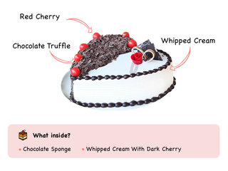 Side View of Heart Shaped Black Forest Vanilla Cake with ingredients