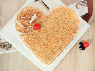 Top View of Heart Shaped Butterscotch Cake