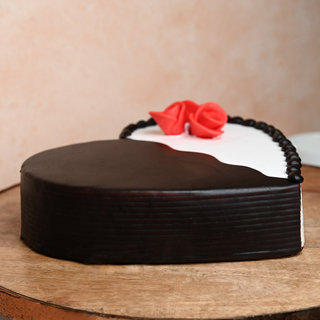Side View of Heart-Shaped Choco Vanilla Cake