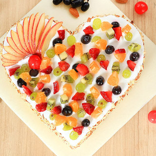 Top View of Heart Full of Fruits - Heart Shaped Fruit Cake in Noida