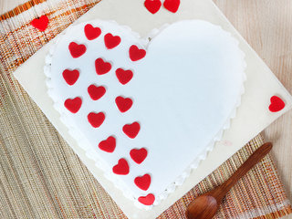 Top View of Heart Shaped Vanilla Cake