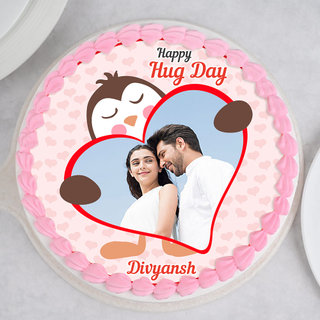 Top View of hug day special photo cake
