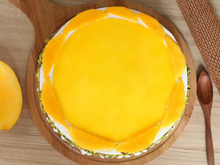 Top View of Round Luscious Mango Cake