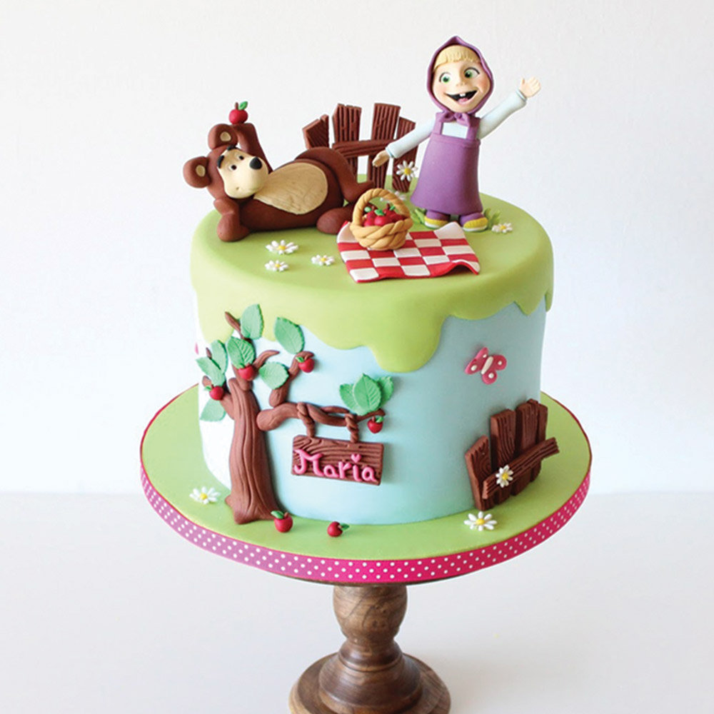 Buy Round Masha N Bear Fondant Cake-Masha N Bear Cake Theme Cake