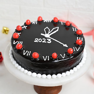 Front View Cherry Choco Clock Cake for New Year
