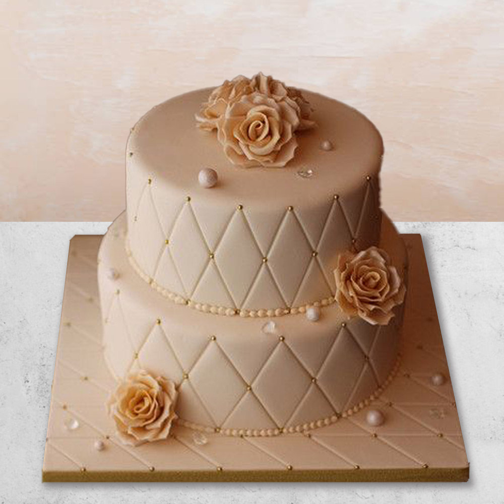 Buy Fondant Pretty Two Tier CakePeach Rose Fondant Cake