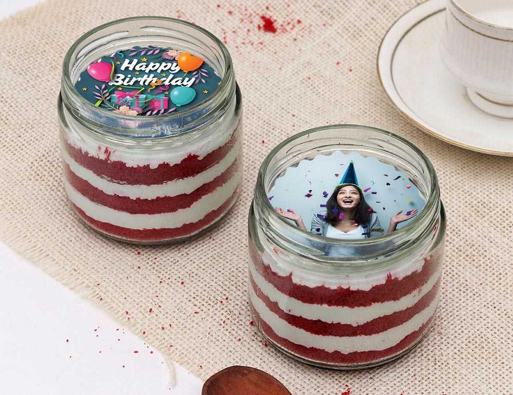 Personalised Bday Red Velvet Jar Cakes