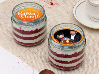Personalised Karwa Chauth Red Velvet Jar Cakes