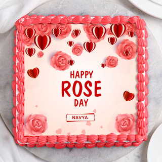Top View of Pink Choco Cake For Rose Day