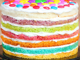 Zoomed View of Luscious Layered Rainbow Cake