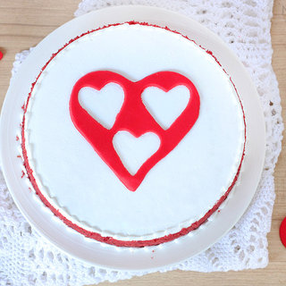 Top View of Red Velvet Fondant Heart Cake in Noida