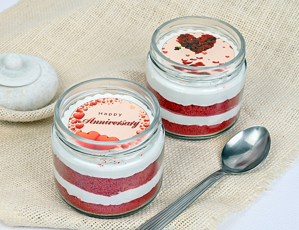 Red Velvet Happy Anniversary Jar Cake