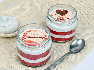 Red Velvet Happy Anniversary Jar Cake