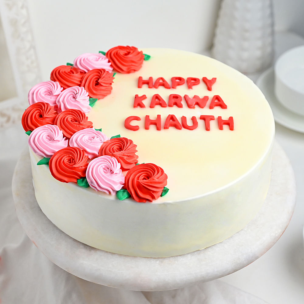 Buy Pineapple Karwa Cahuth Cream Cake-Rosy Karwa Chauth Cake