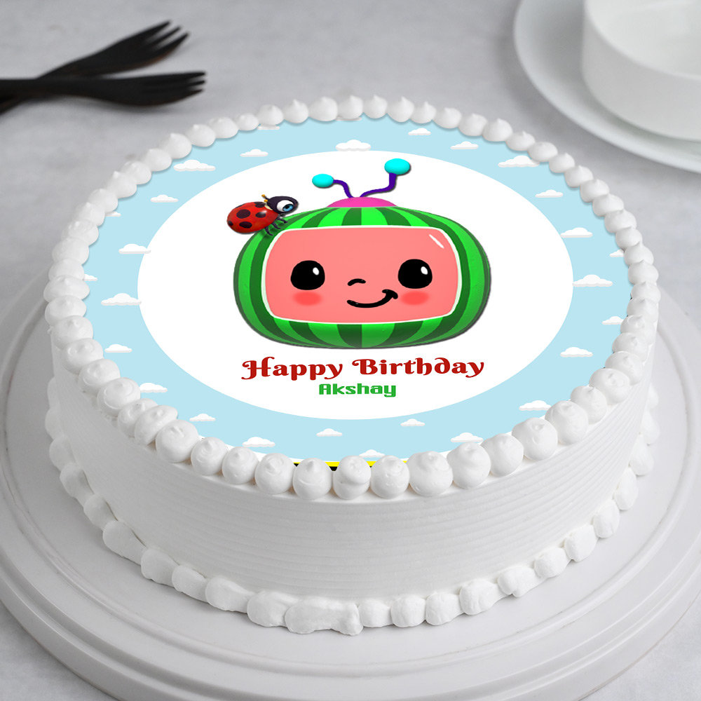 Buy White n Blue Round Cocomelon Theme Birthday Cake-Round Cocomelon Photo  Cake