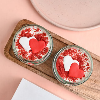 Top View of Valentine Special Red Velvet Jar Cakes