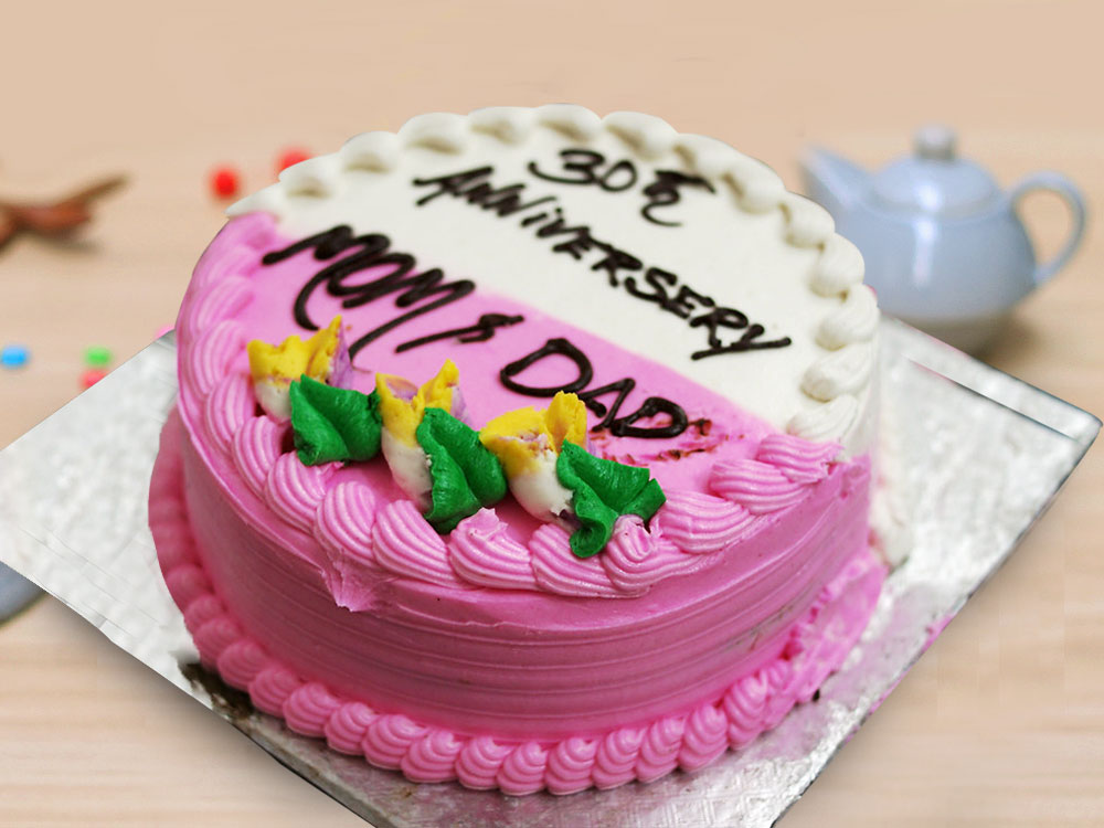 Buy Round Shaped Parents Anniversary Cake Vanilla Strawberry Anniversary Cake