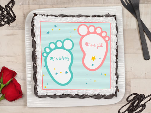 Buy Square Shaped Baby Shower Poster CakeBaby Footprints