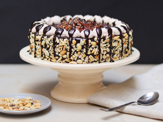Side View of Chocolate Overdosed Snickers Cake