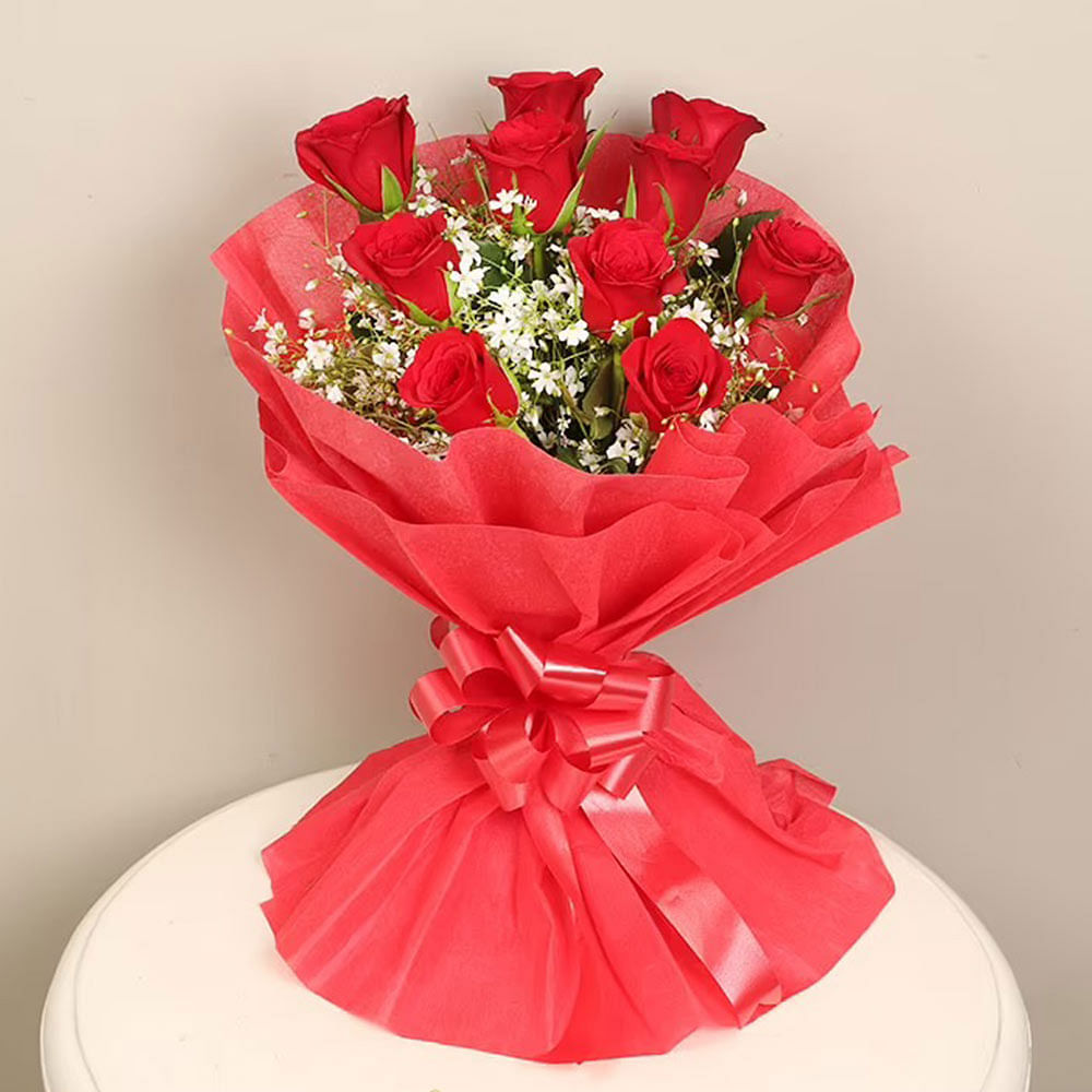 Buy 10 Red Roses Bouquet -Romantic Rosement