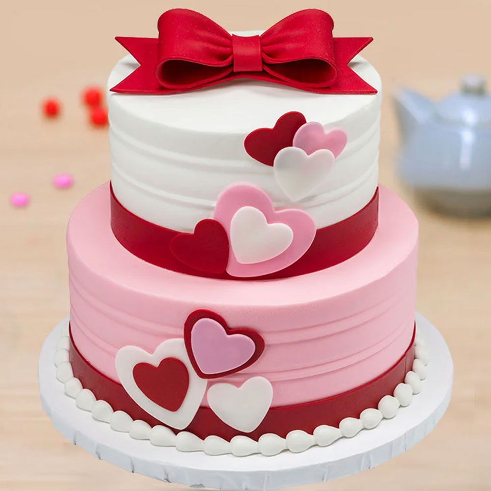 Buy 2 Tier Love Party Fondant Cake-Anniversary Fondant Party Cake