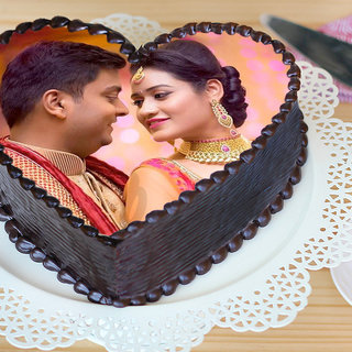 Top View of Heart Shaped Photo Cake for Couple